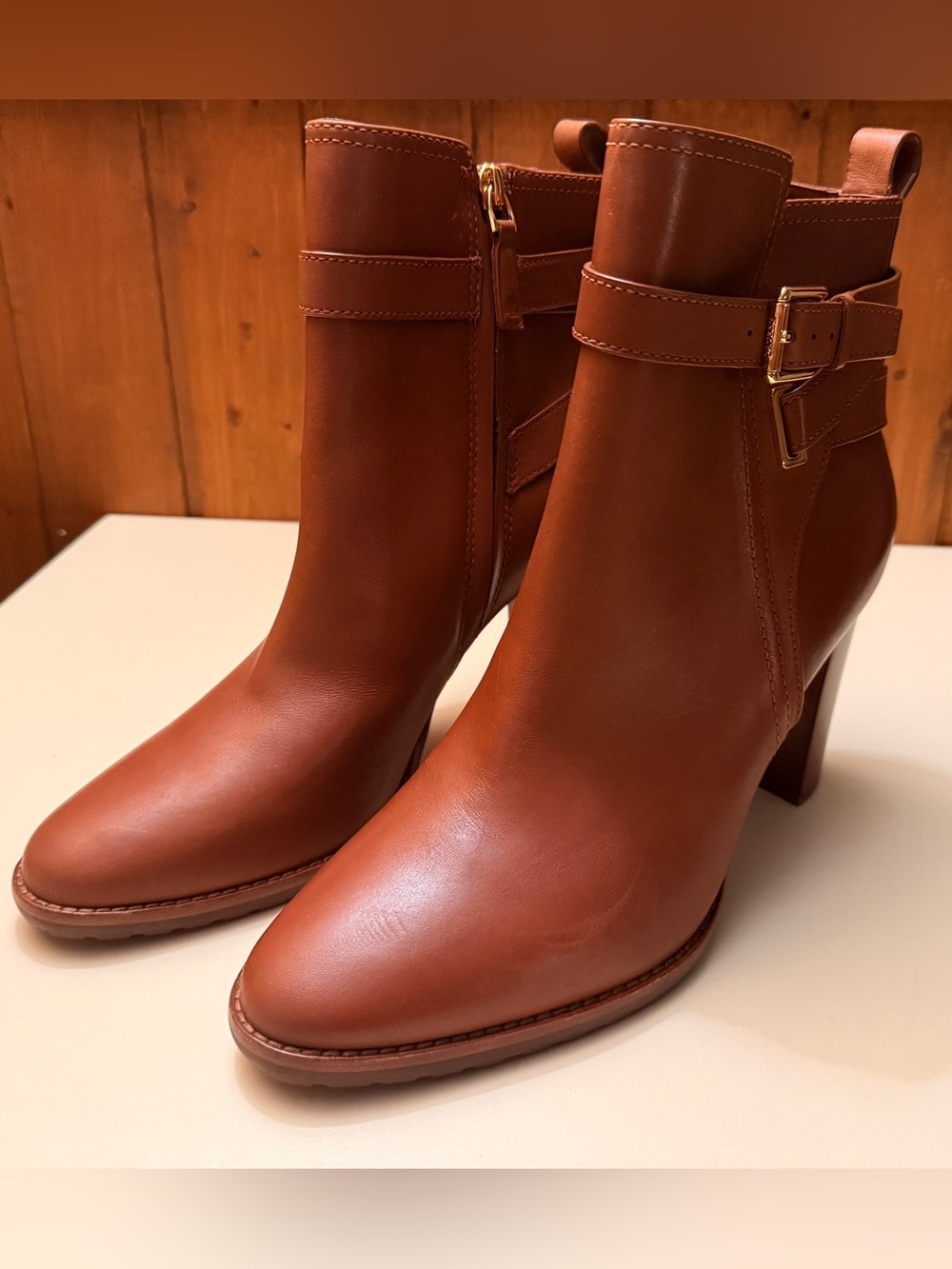 Polo Ralph Lauren Classic Brown Leather Ankle Booties with Buckle (brand new)